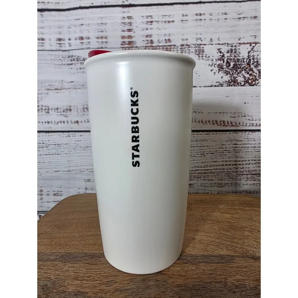 Starbucks 2015 Red Lips XOXO Logo Ceramic Coffee Mug 12 oz Tumbler with Lid